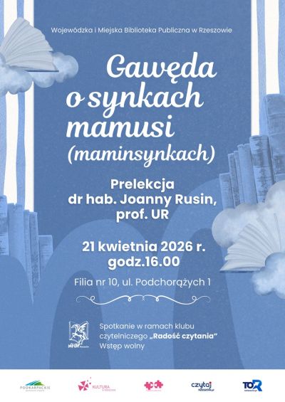 Grafika promująca prelekcję Joanny Rusin 21 IV 2026